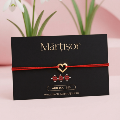 Martisoare Aur 14K - Martisor tip bratara cu snur Inima din aur 14K