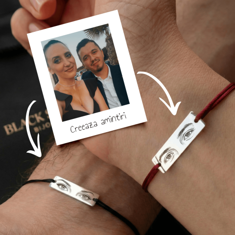 Bijuterii Personalizate - Set bratari cuplu "Eyes of Love" fotogravura ochi pentru el si ea placuta Argint 925