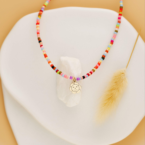 COPII - Colier pentru fetite cu margelute colorate si pandantiv Soare din Aur 14K