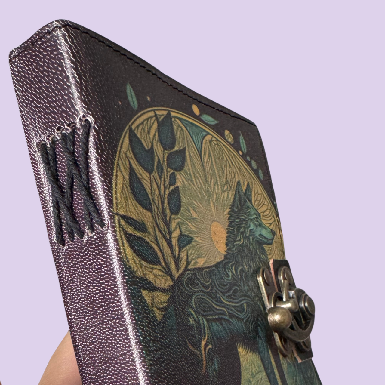 Agenda / Jurnal colorat din piele naturala imprimata cu inchidere metalica - Lup [4]