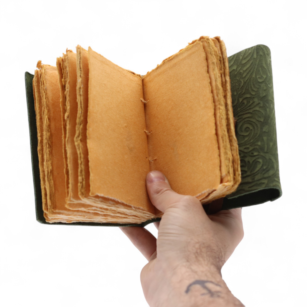 Agenda / Jurnal din piele naturala cu pagini tip pergament - Green Flowers [5]