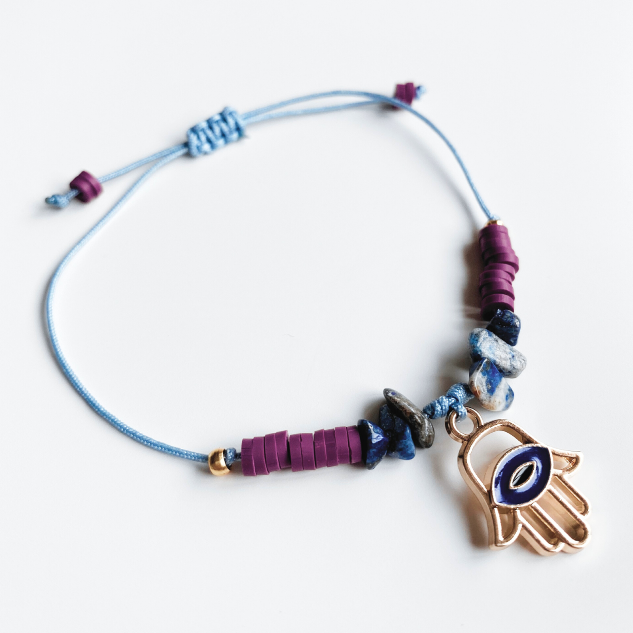 Bratara cristale de lapis lazuli cu pandantiv Hamsa auriu [1]