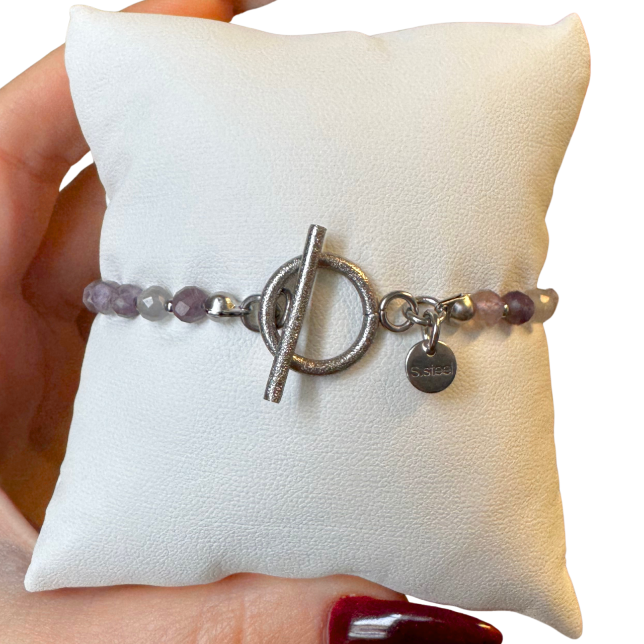 Bratara argintie din ametist si otel inoxidabil cu inchizatoare toggle [3]