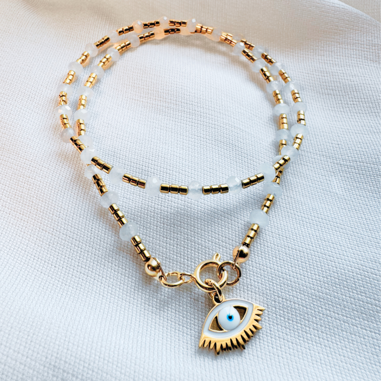 Colier la baza gatului din hematit si jad alb cu pandantiv evil eye [1]