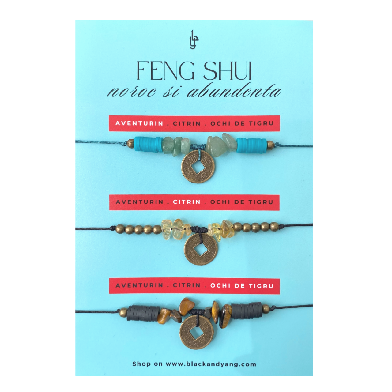 Set bratari moneda chinezeasca Feng Shui cu citrin, aventurin si ochi de tigru - Noroc si abundenta [3]