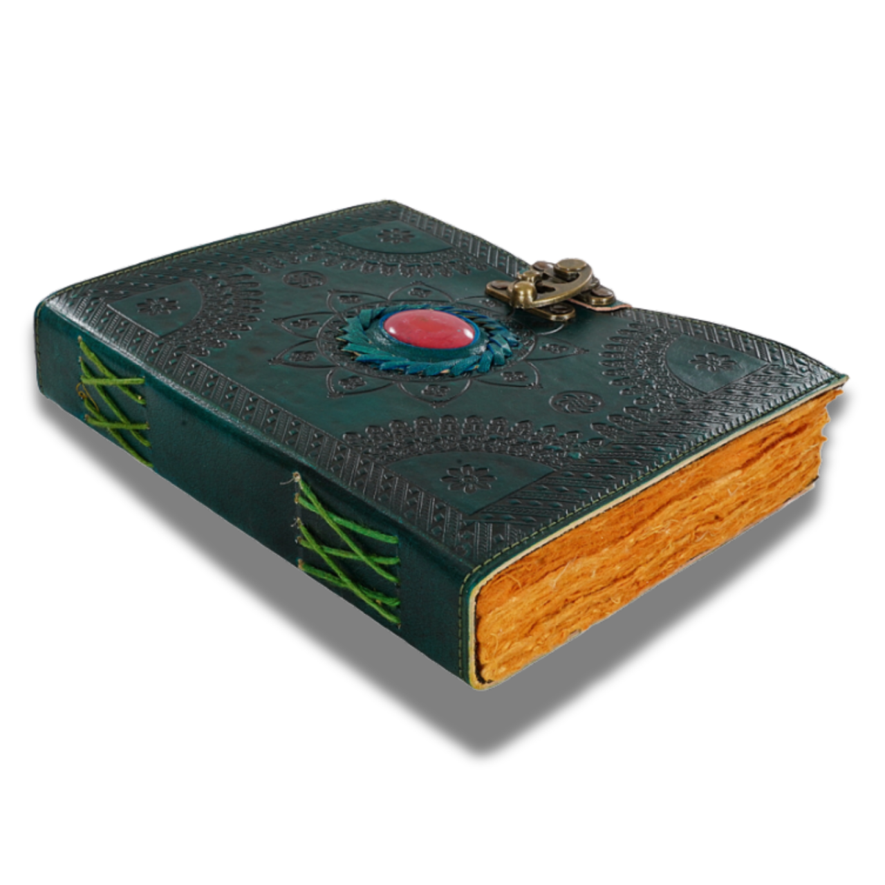 Agenda / Jurnal din piele naturala cu pagini tip pergament si inchidere metalica - Mandala Green [4]