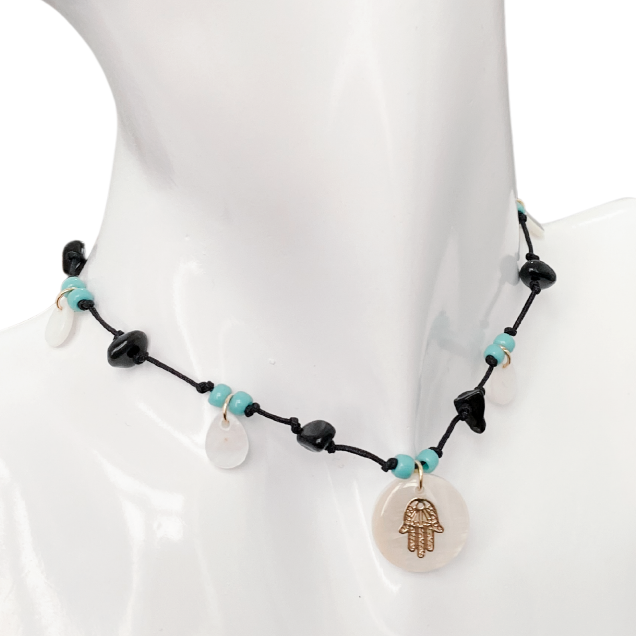 Colier la baza gatului din onix - Hamsa [2]