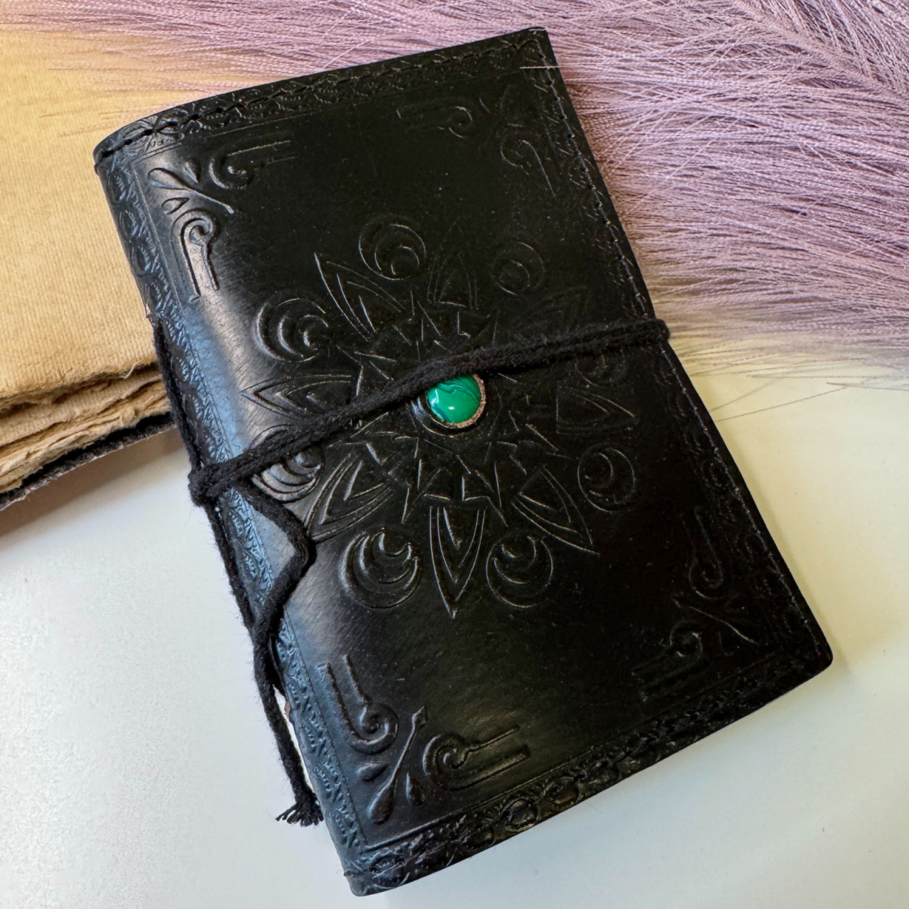 Agenda mica din piele naturala decorata cu piatra - Negru [2]