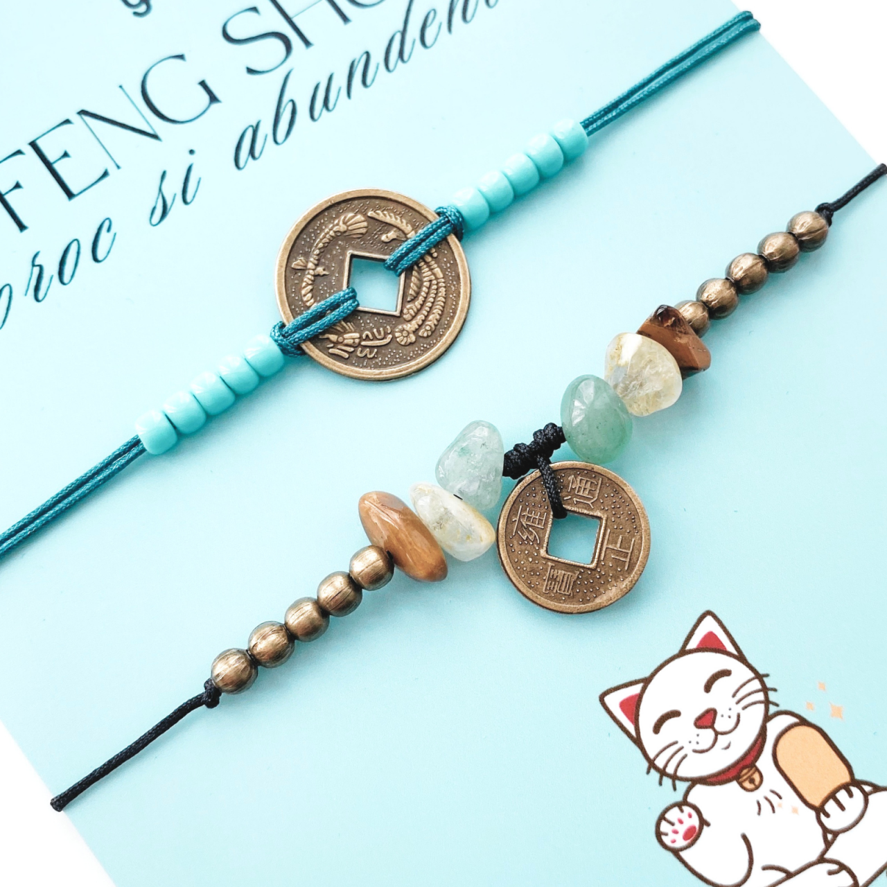 SET BRATARI MONEDA CHINEZEASCA FENG SHUI CU CITRIN, AVENTURIN SI OCHI DE TIGRU - NOROC SI ABUNDENTA [4]