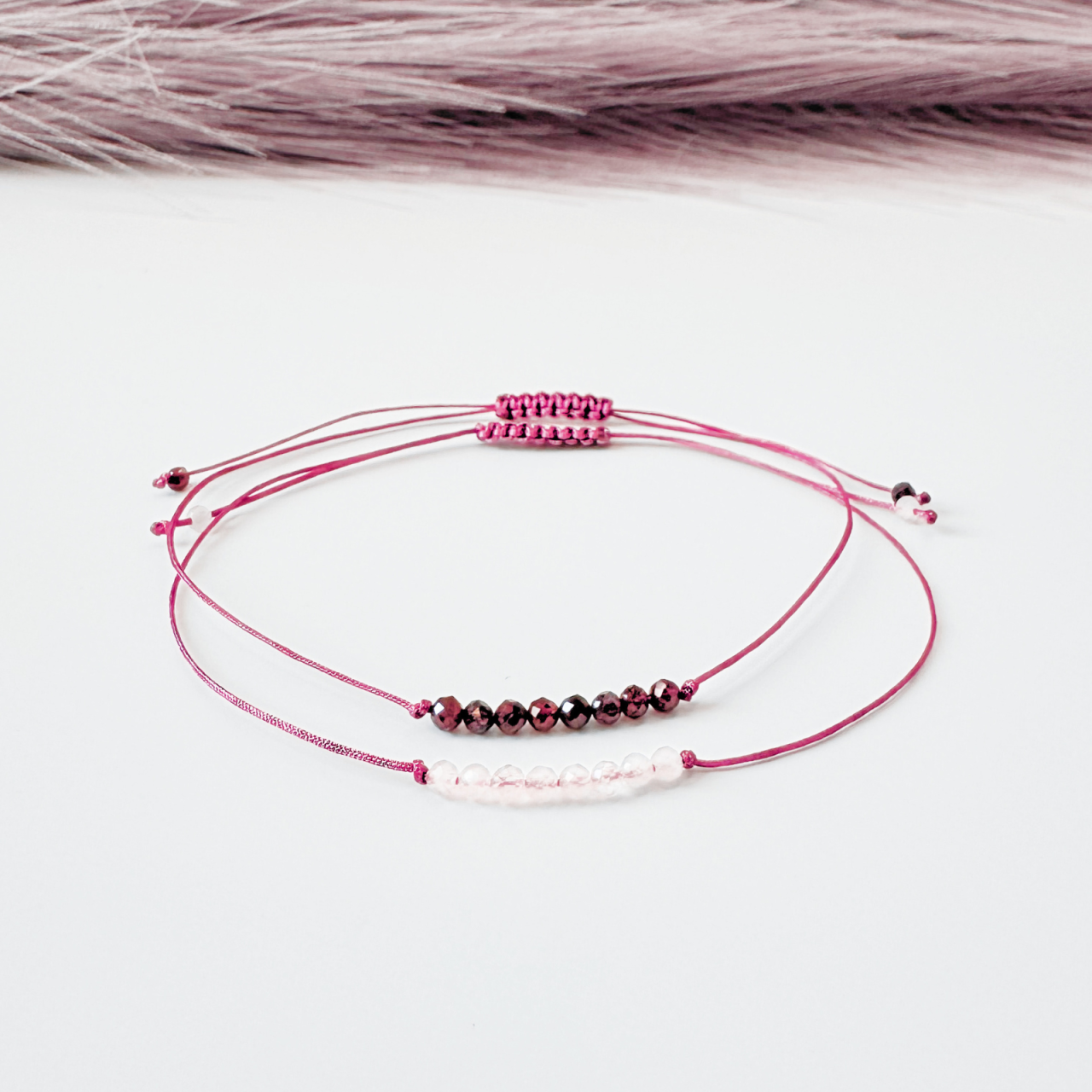 Bratara minimalista fina cu cristale - Cuart roz [3]