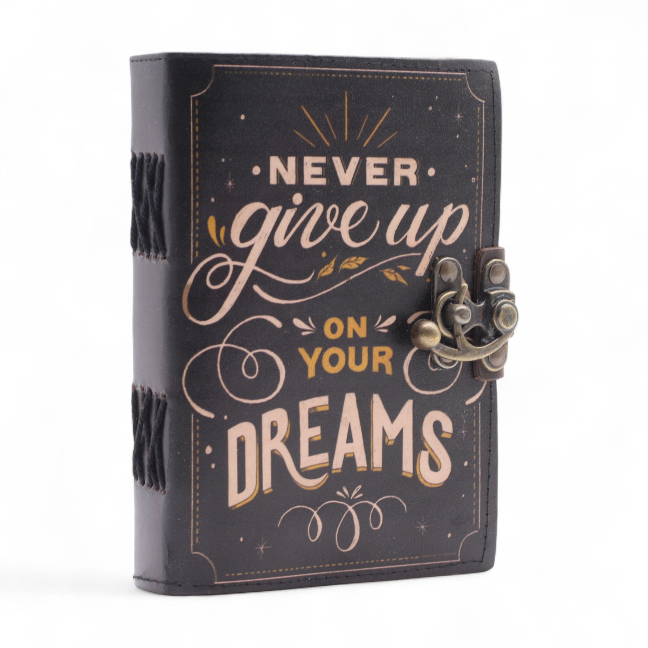 Agenda / Jurnal din piele naturala cu inchidere metalica imprimata cu mesaj motivational - Never Give Up [1]