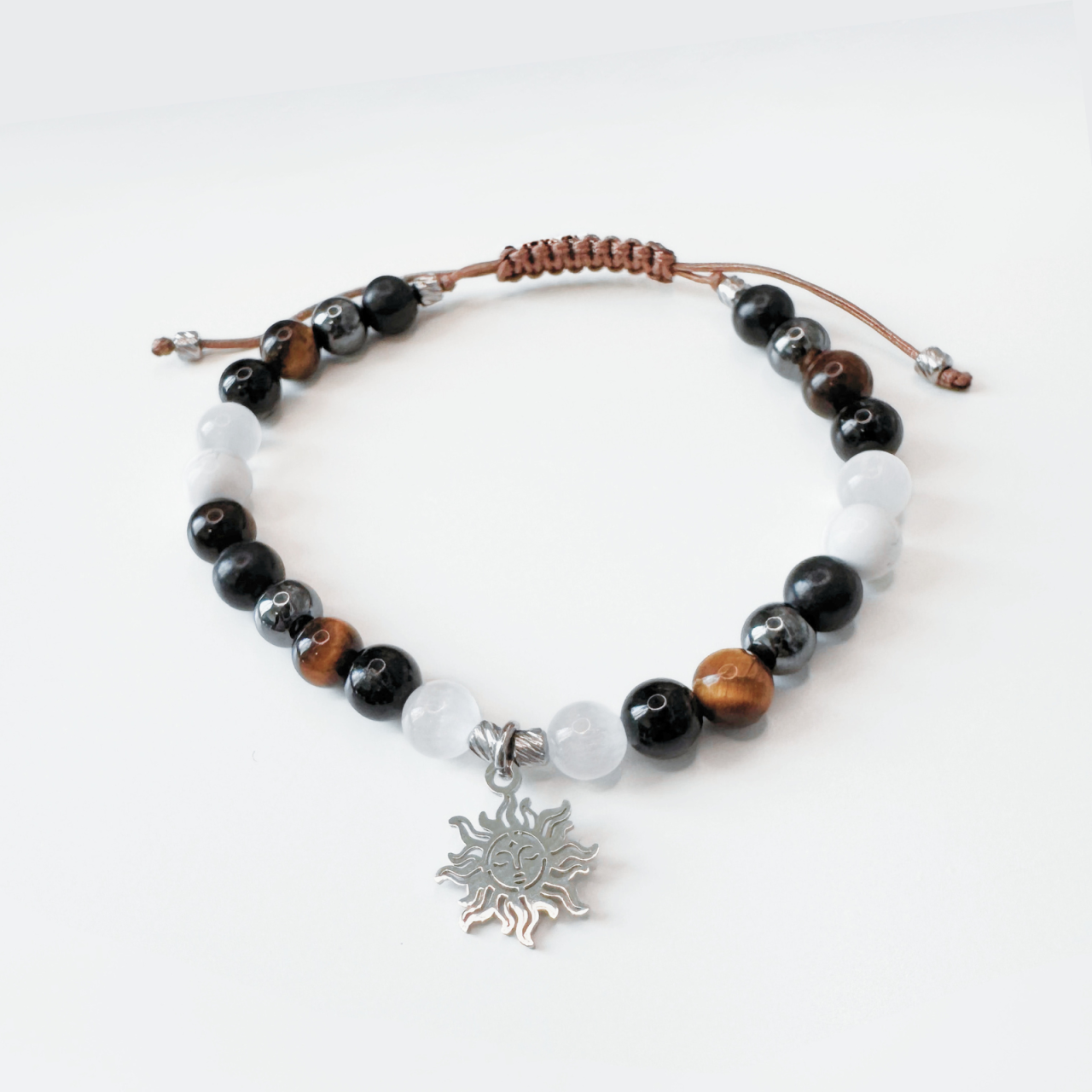 Set colier si bratara cu cristale impotriva energiilor negative si pandantiv soare - Argintiu [2]