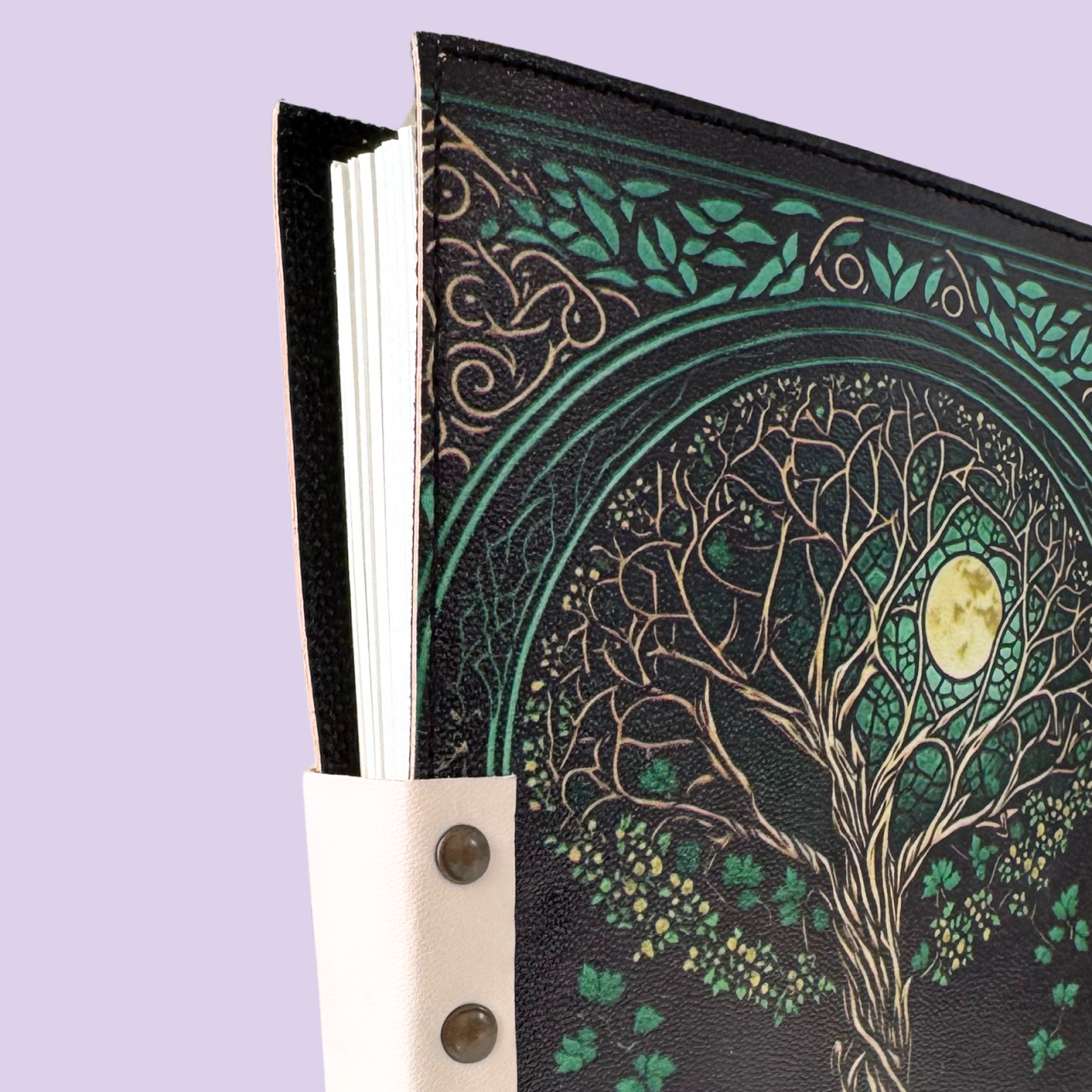 Agenda / Jurnal verde din piele naturala imprimata cu inchidere metalica - Green moon [4]