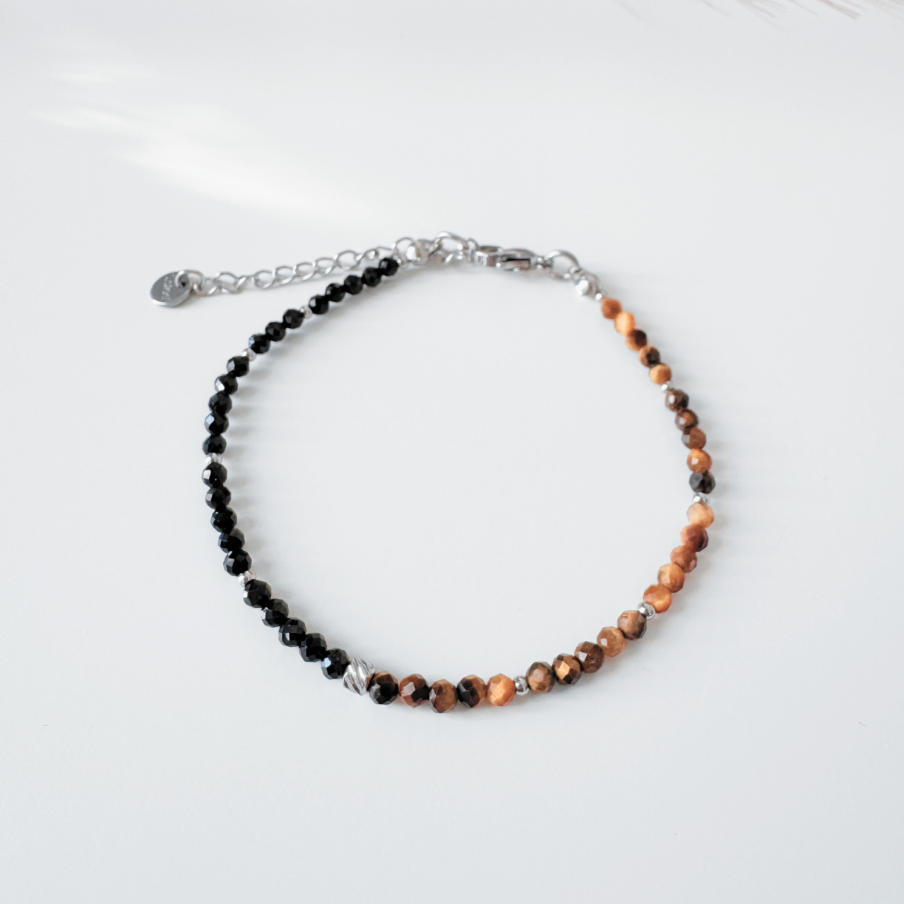 Bratara reglabila argintie turmalina neagra si ochi de tigru - Protectie, forta, impamantare [2]