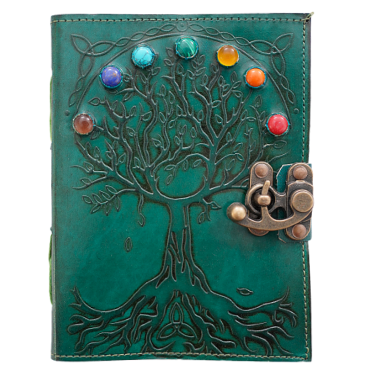 Agenda / Jurnal din piele naturala cu pagini tip pergament si inchidere metalica - Copacul vietii 7 chakre [5]