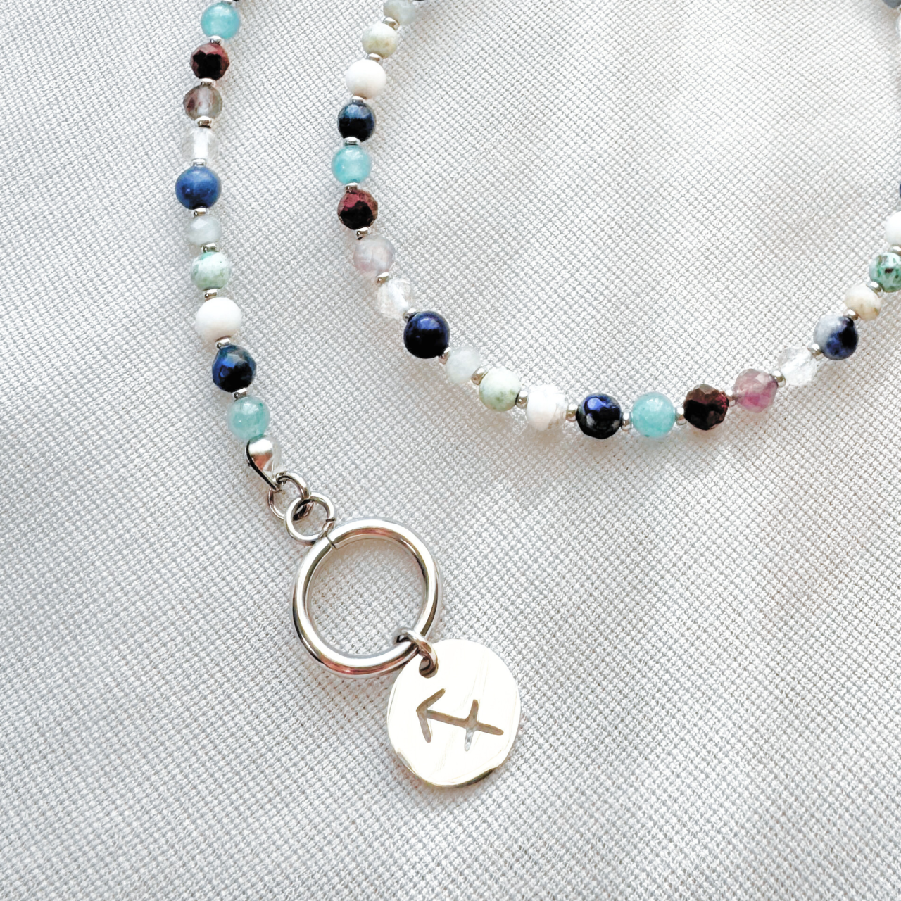 Colier la baza gatului argintiu cu cristale - zodia Sagetator [2]