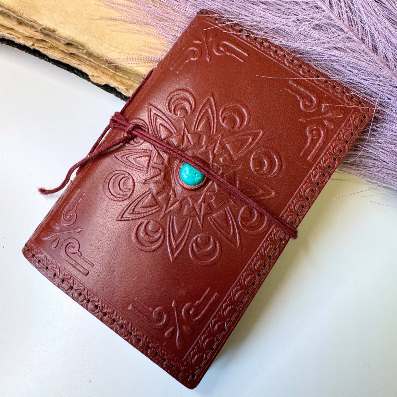 Agenda mica din piele naturala decorata cu piatra - Maro [2]