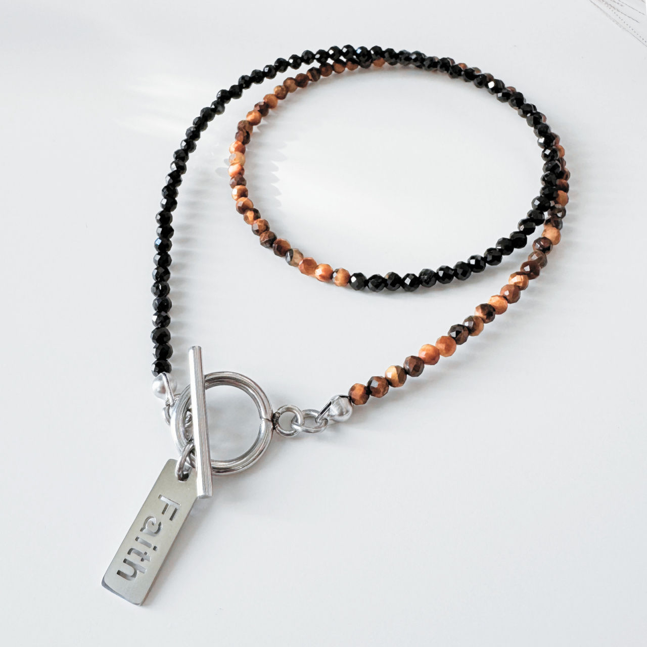 Colier argintiu la baza gatului cu turmalina neagra si ochi de tigru -  Protectie, forta, impamantare [2]