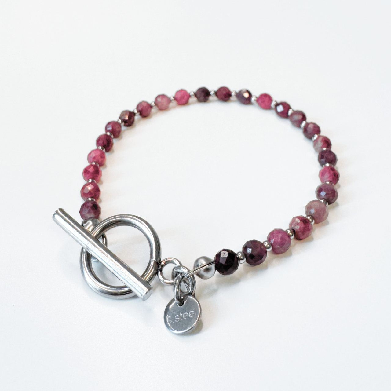 Bratara argintie din turmalina roz si otel inoxidabil cu inchizatoare toggle [2]