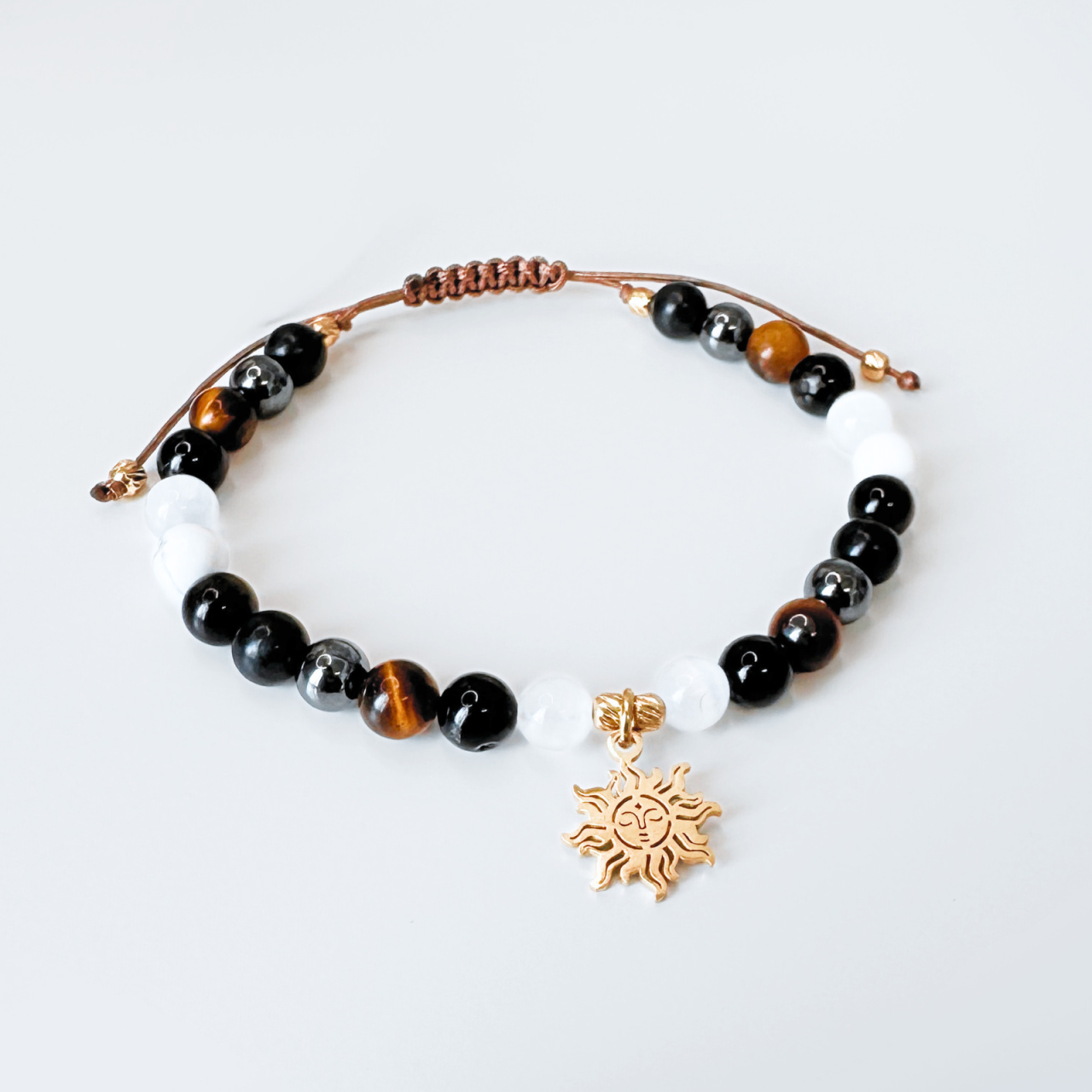 Set colier si bratara cu cristale impotriva energiilor negative si pandantiv soare - Auriu [4]