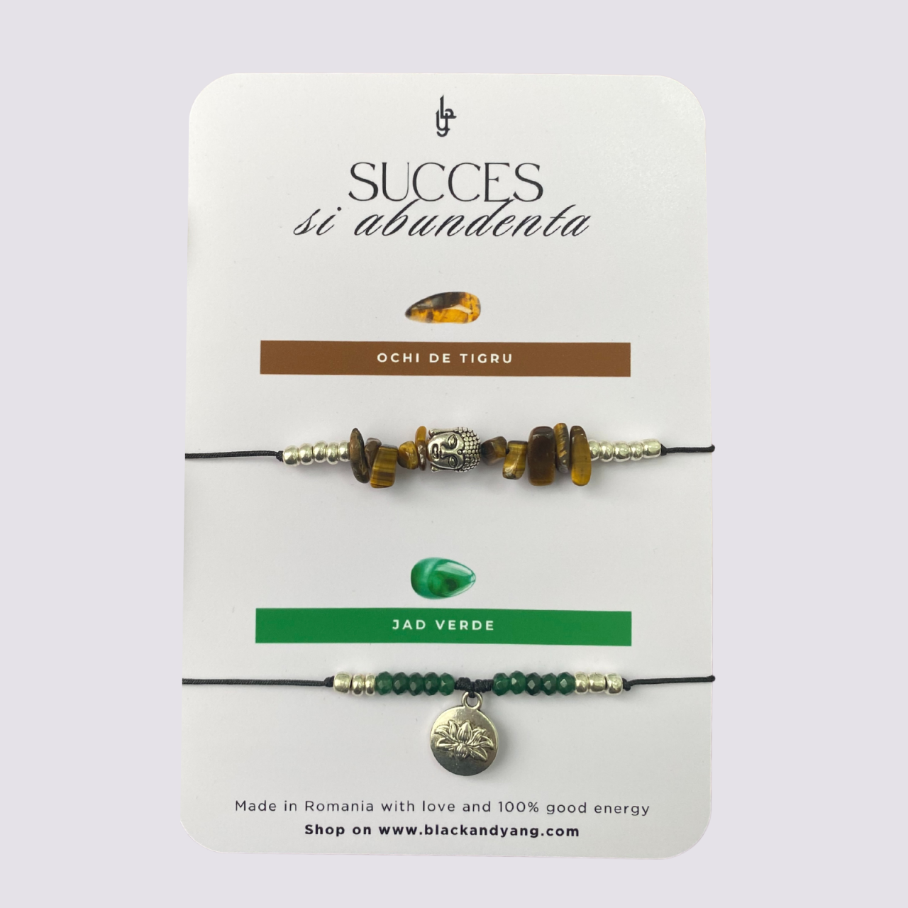 Set bratari cristale naturale de ochi de tigru si jad verde  - Buddha si Floare de lotus - succes si abundenta [4]