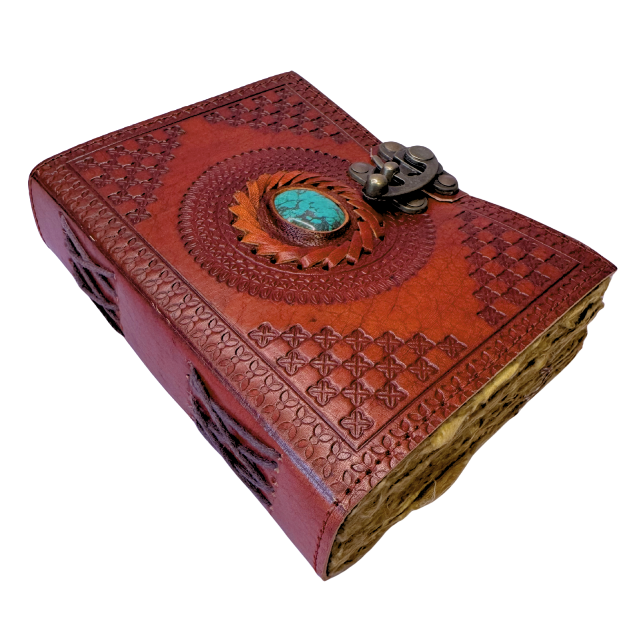 Agenda / Jurnal din piele naturala cu pagini tip pergament si inchidere metalica - Turcoaz [3]