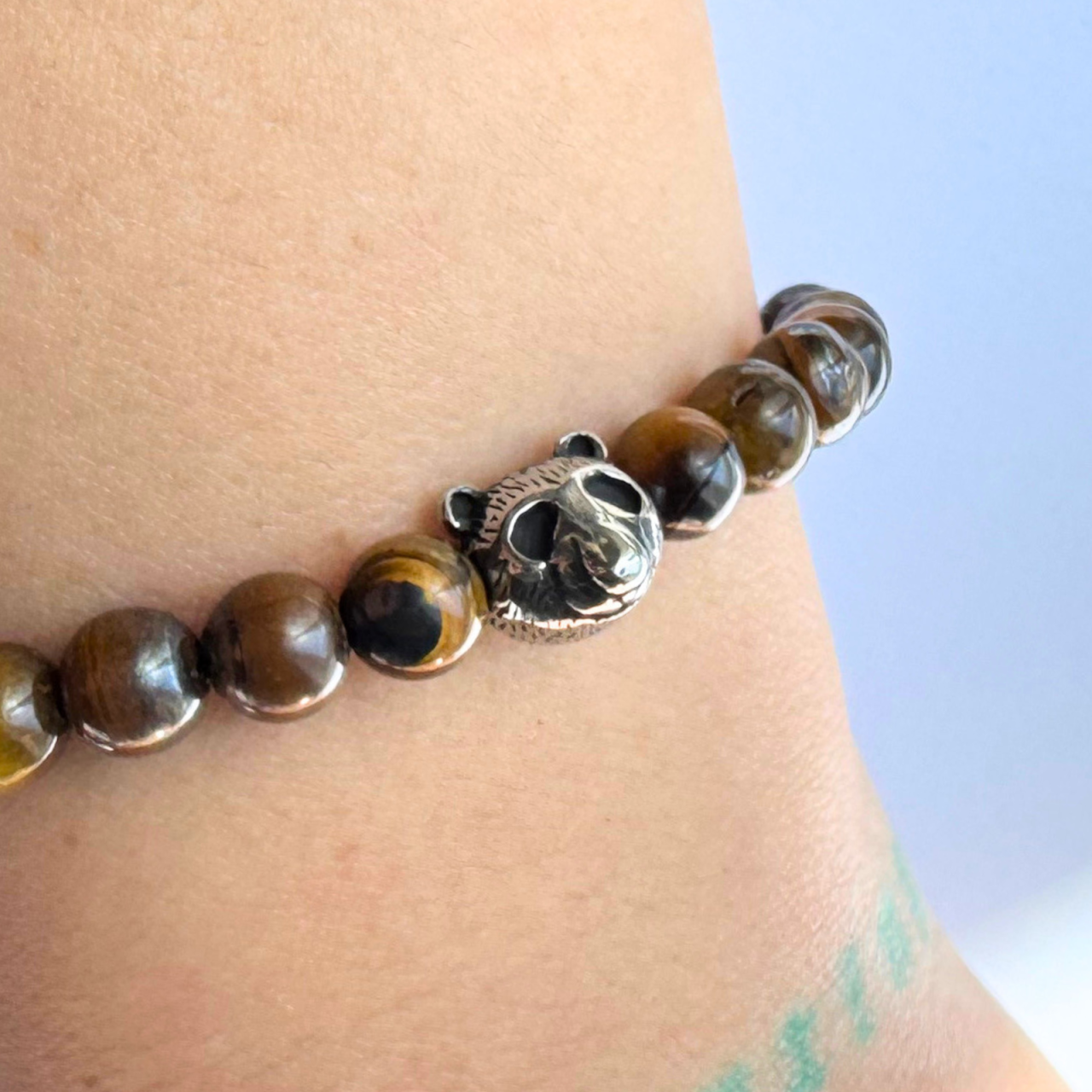 Bratara barbati din otel inoxidabil cu ochi de tigru si pandativ urs - Succes [4]