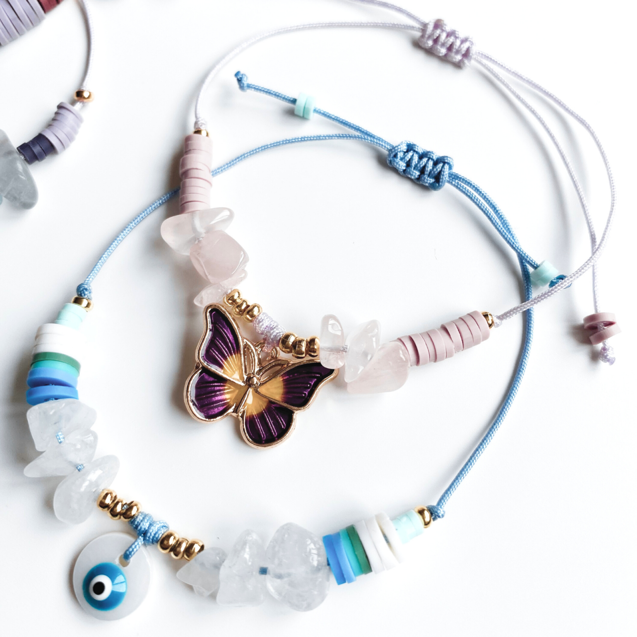 Bratara cristale de cuart transparent cu pandantiv Evil Eye din sidef [1]