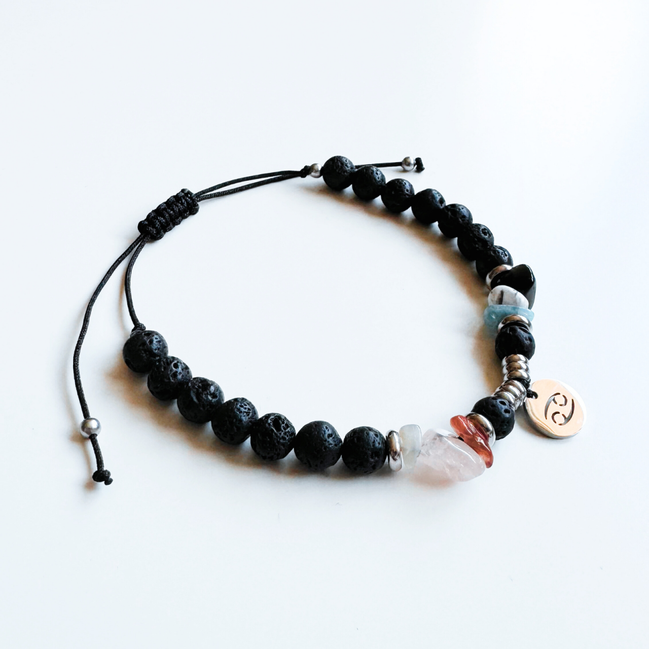 Bratara unisex 6 cristale, otel inoxidabil si roca vulcanica Zodia Rac + cristal cadou [2]