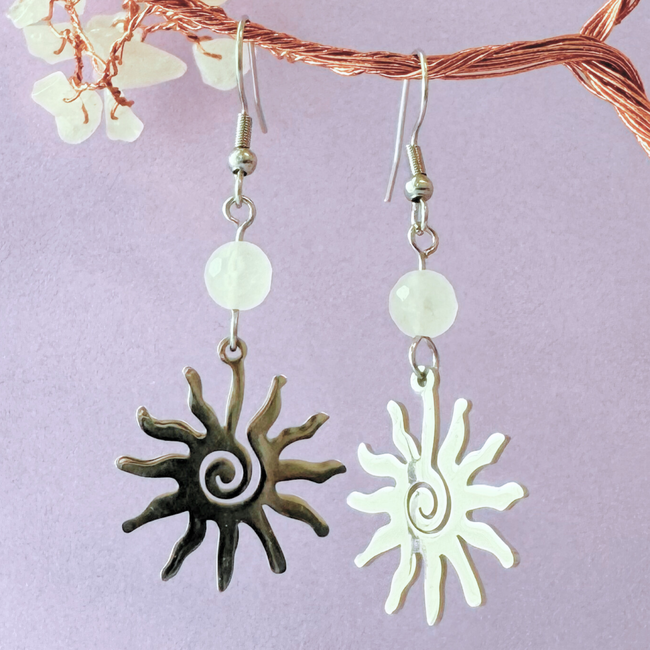 Cercei argintii cu cuart roz - Soare [2]