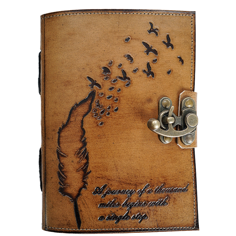 Agenda / Jurnal din piele naturala cu pagini tip pergament si inchidere metalica - Randunele [4]