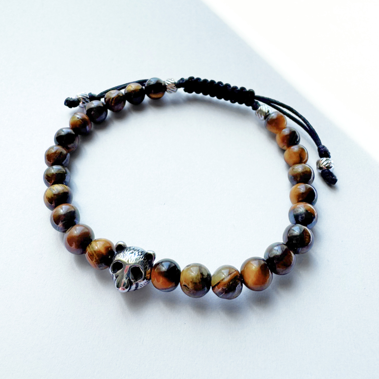 Bratara barbati din otel inoxidabil cu ochi de tigru si pandativ urs - Succes [3]