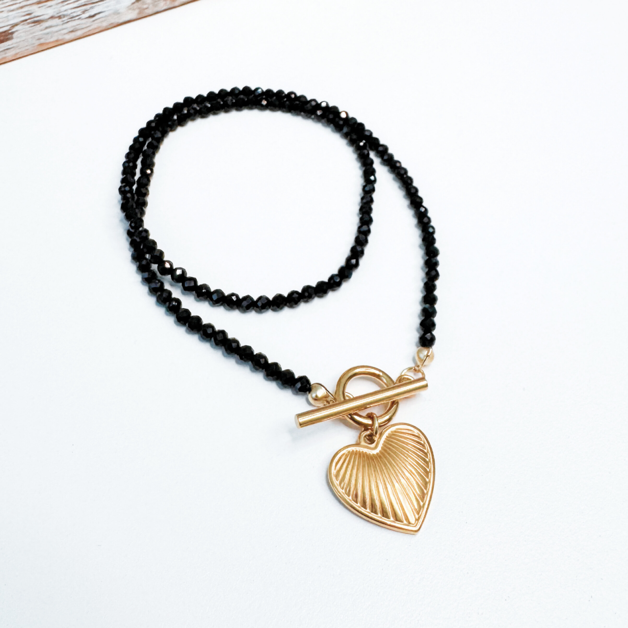 Colier din turmalina neagra cu pandantiv inima cu striatii [2]