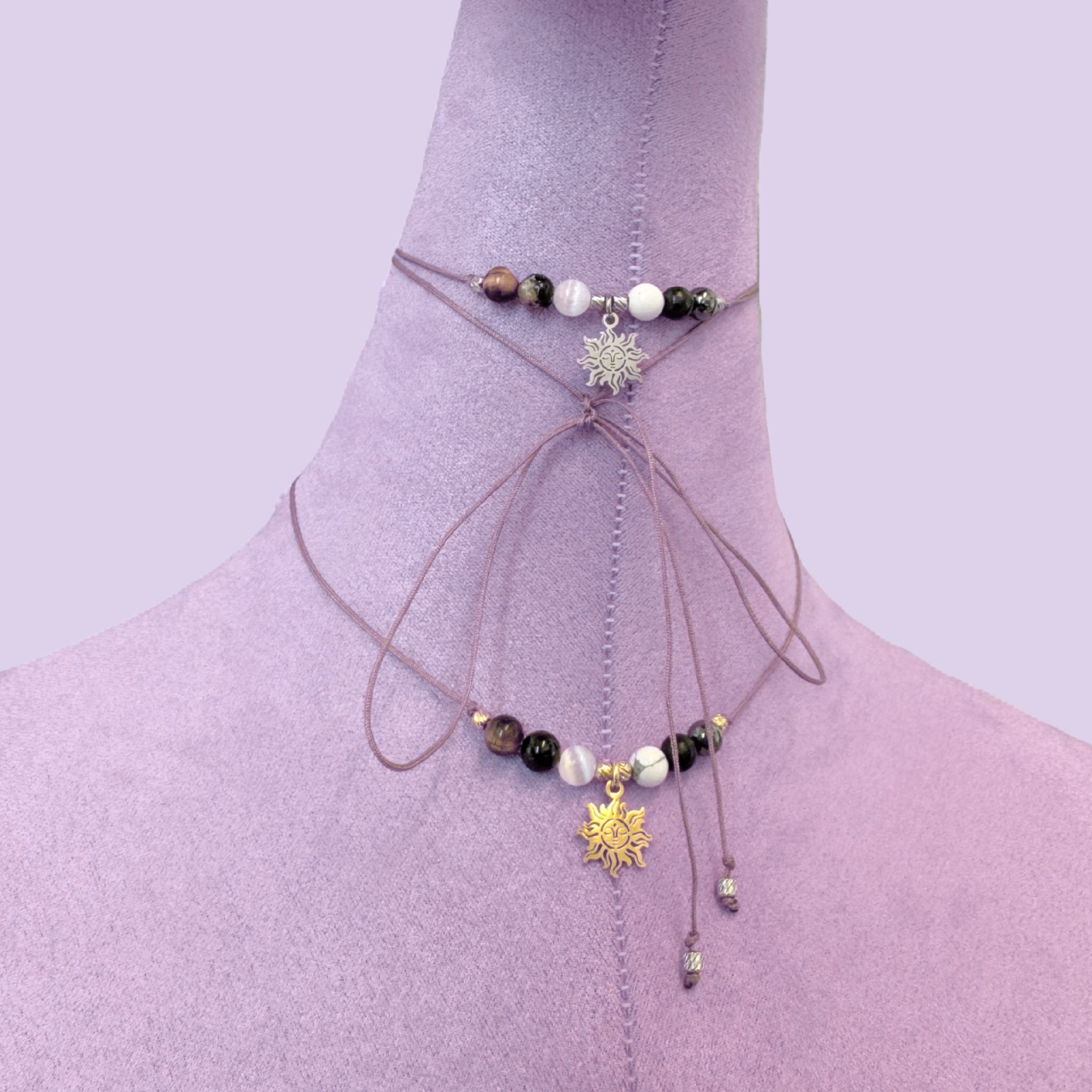 Set colier si bratara cu cristale impotriva energiilor negative si pandantiv soare - Auriu [5]