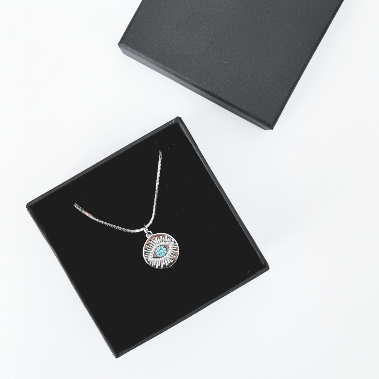 Colier Evil Eye din otel inoxidabil cu strasuri bleu - Protectie energii negative [6]