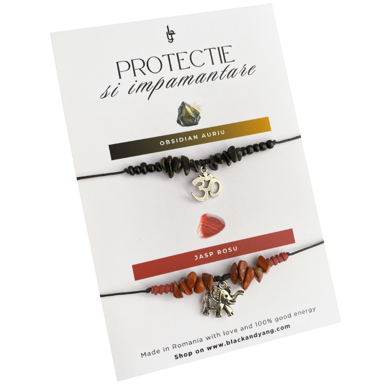 Set bratari cristale naturale de jasp rosu si obsidian auriu  - protectie si impamantare [2]