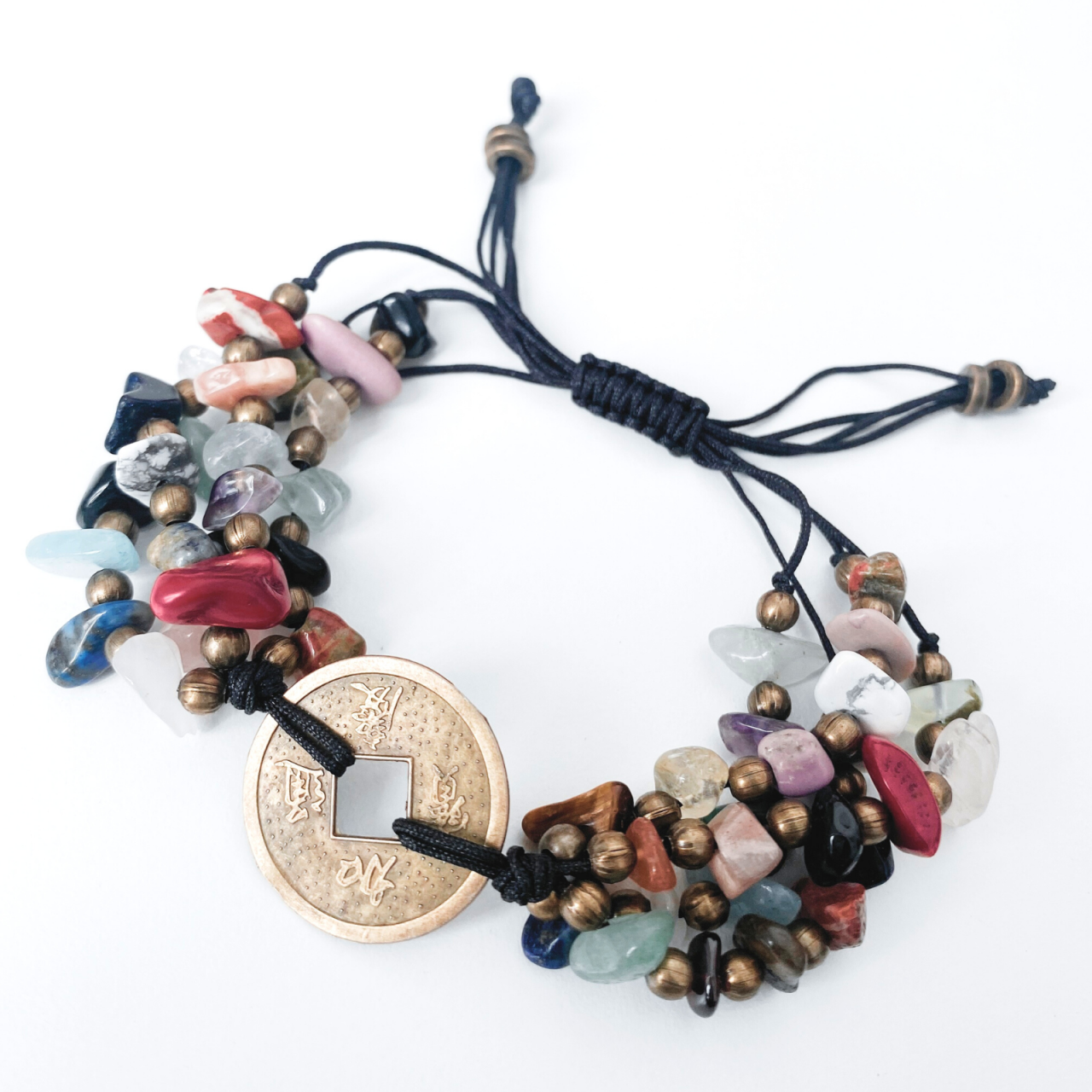Bratara masiva moneda chinezeasca Feng Shui cu mix de cristale naturale [1]