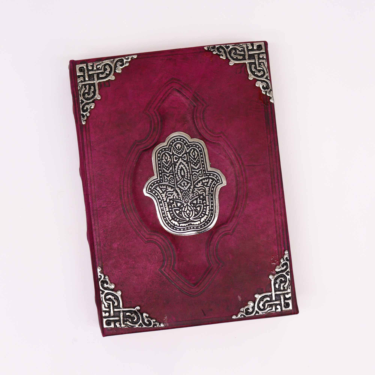 Agenda mare din piele vintage cu pagini zimtate si decor metalic - Hamsa [2]