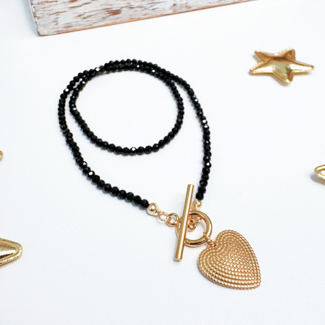 Colier din turmalina neagra cu pandantiv inima cu puncte [2]