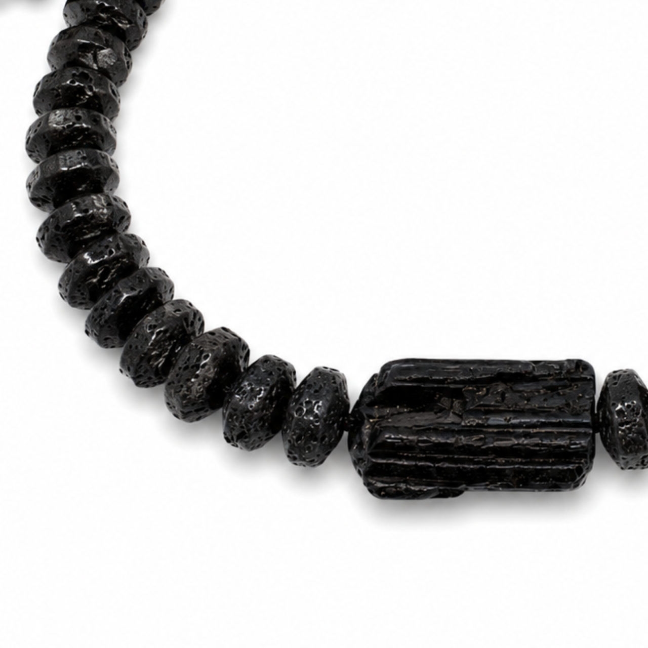 Bratara masiva barbati din lava vulcanica cu cristal brut de turmalina neagra [3]