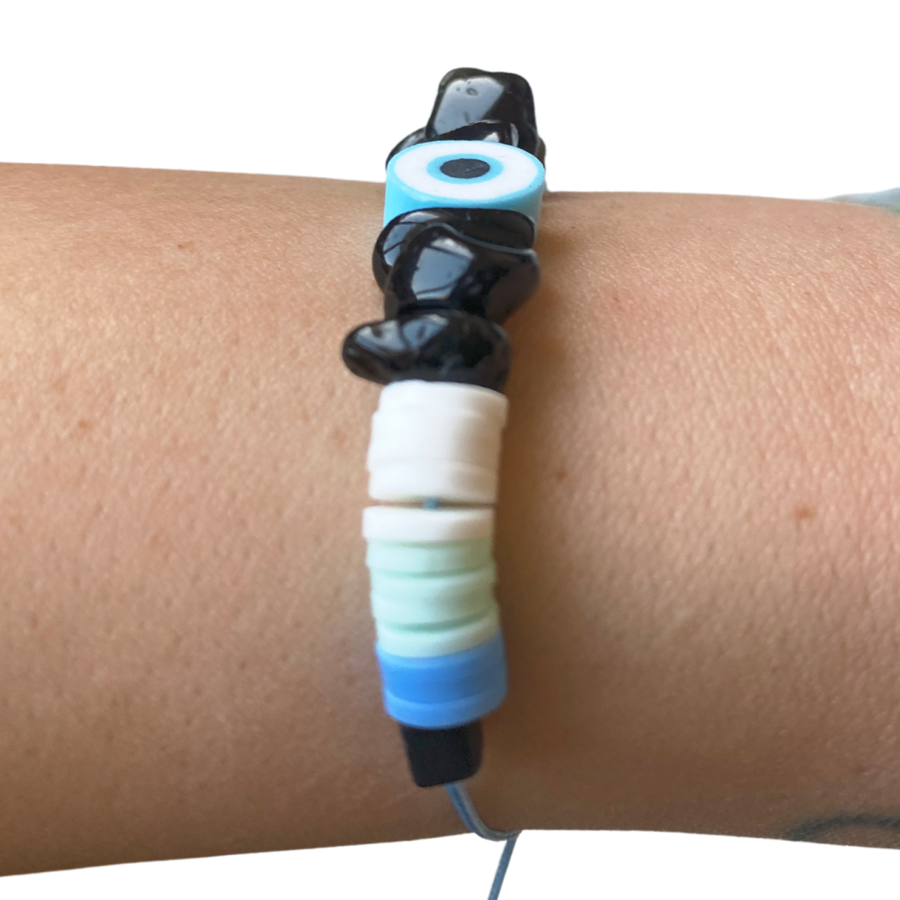 Bratara bleu Evil Eye cu cristale de onix negru [3]