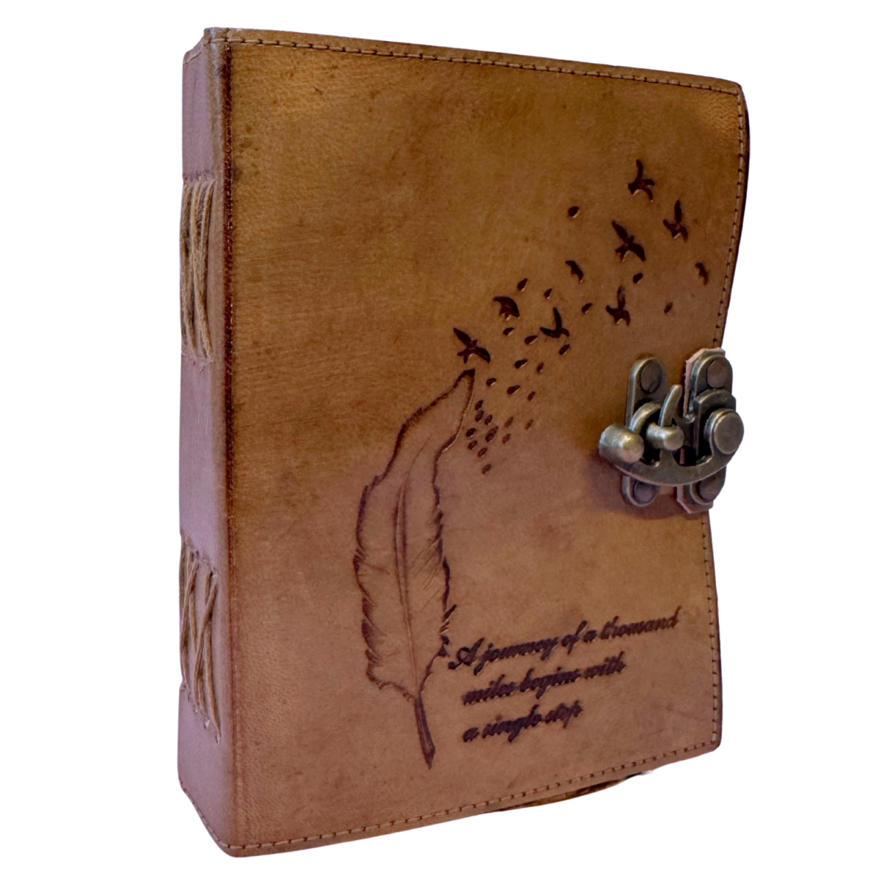 Agenda / Jurnal din piele naturala cu pagini tip pergament si inchidere metalica - Randunele [2]