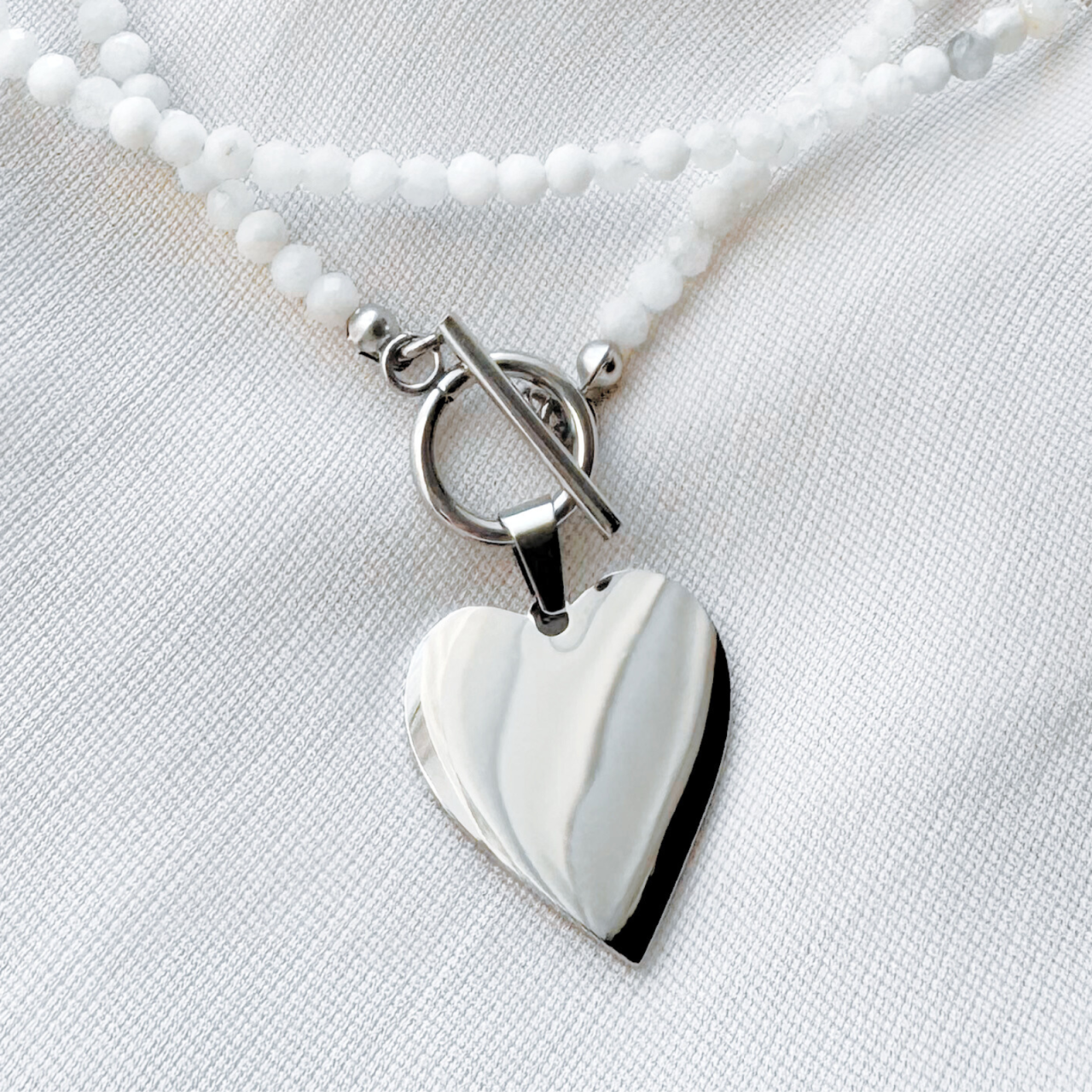 Colier / choker dublu la baza gatului cu piatra lunii si pandativ inima [4]