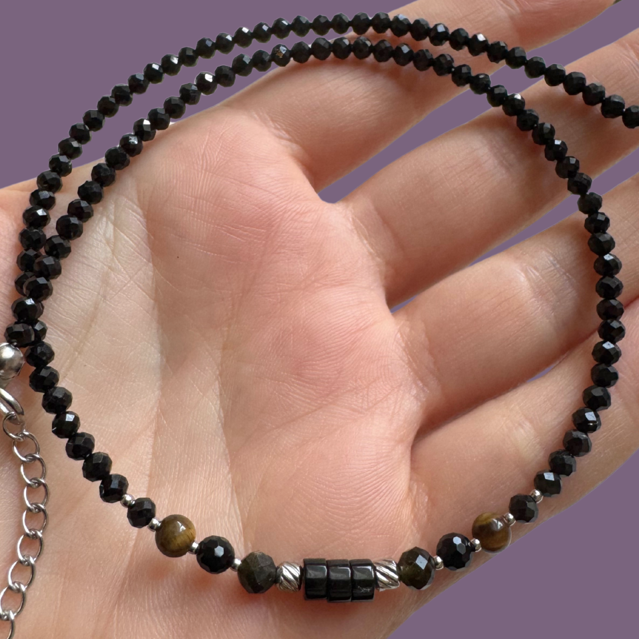 Colier la baza gatului din turmalina neagra, onix, obsidian si ochi de tigru - protectie energii negative [1]