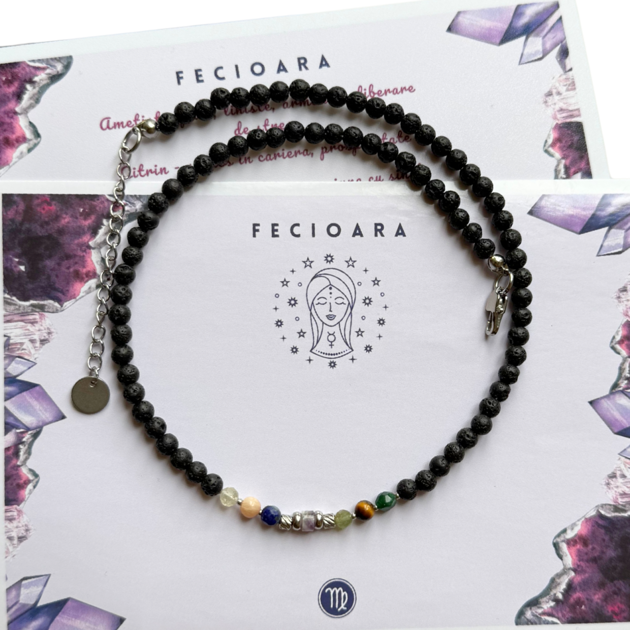 Colier la baza gatului cu 7 cristale si lava vulcanica pentru zodia Fecioara [1]