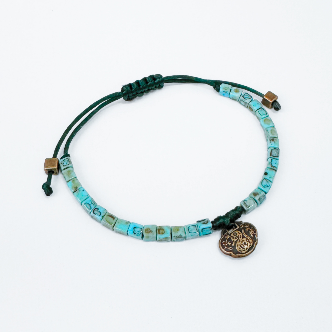 Bratara din ceramica Feng Shui cu simbol sarpe, pe snur verde din matase - prosperitate si noroc [1]