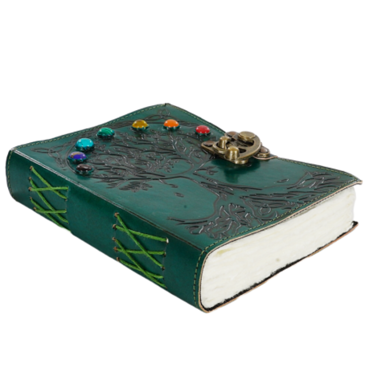 Agenda / Jurnal din piele naturala cu pagini tip pergament si inchidere metalica - Copacul vietii 7 chakre [4]