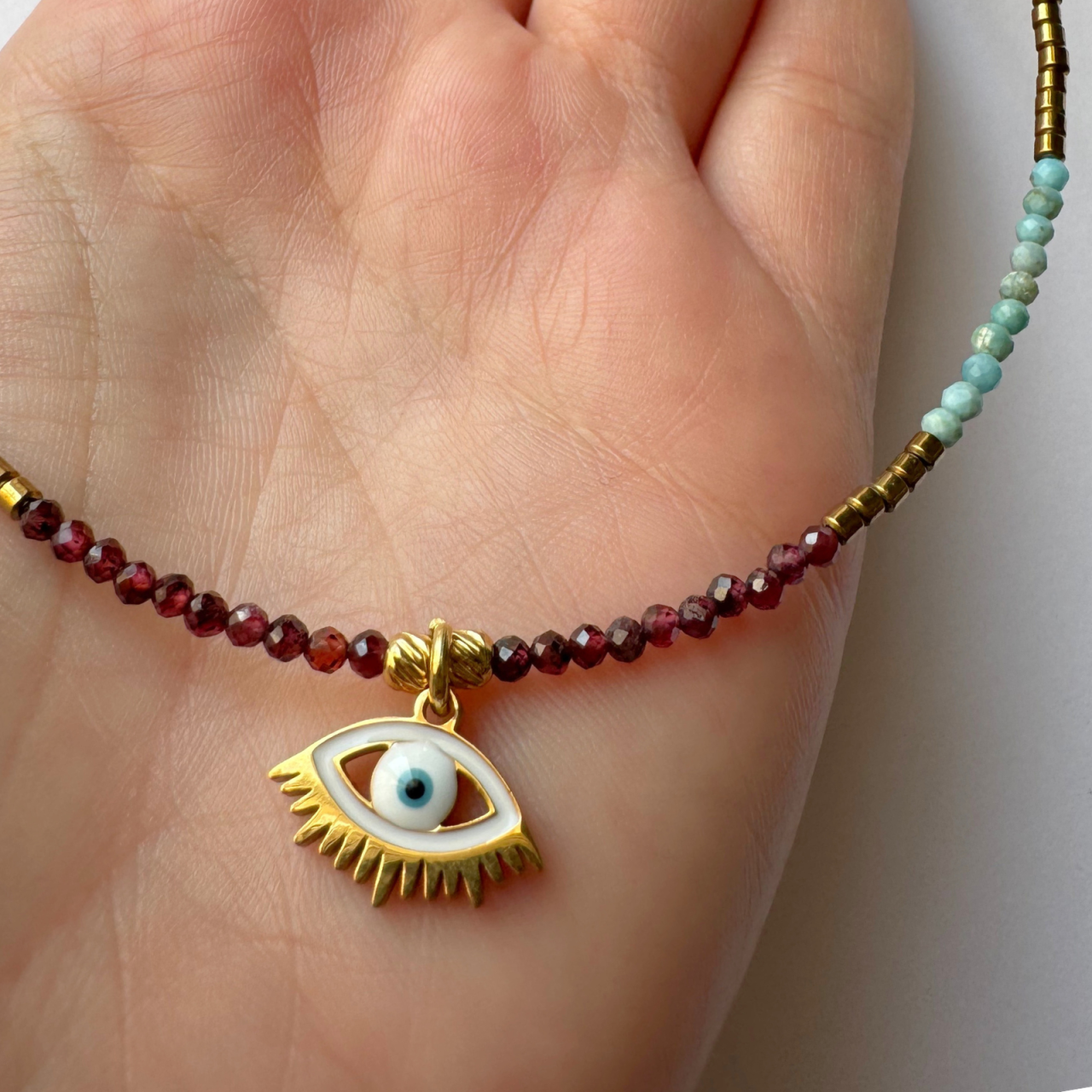 Colier Evil Eye cu granat, turcoaz si hematit - Protectie [3]