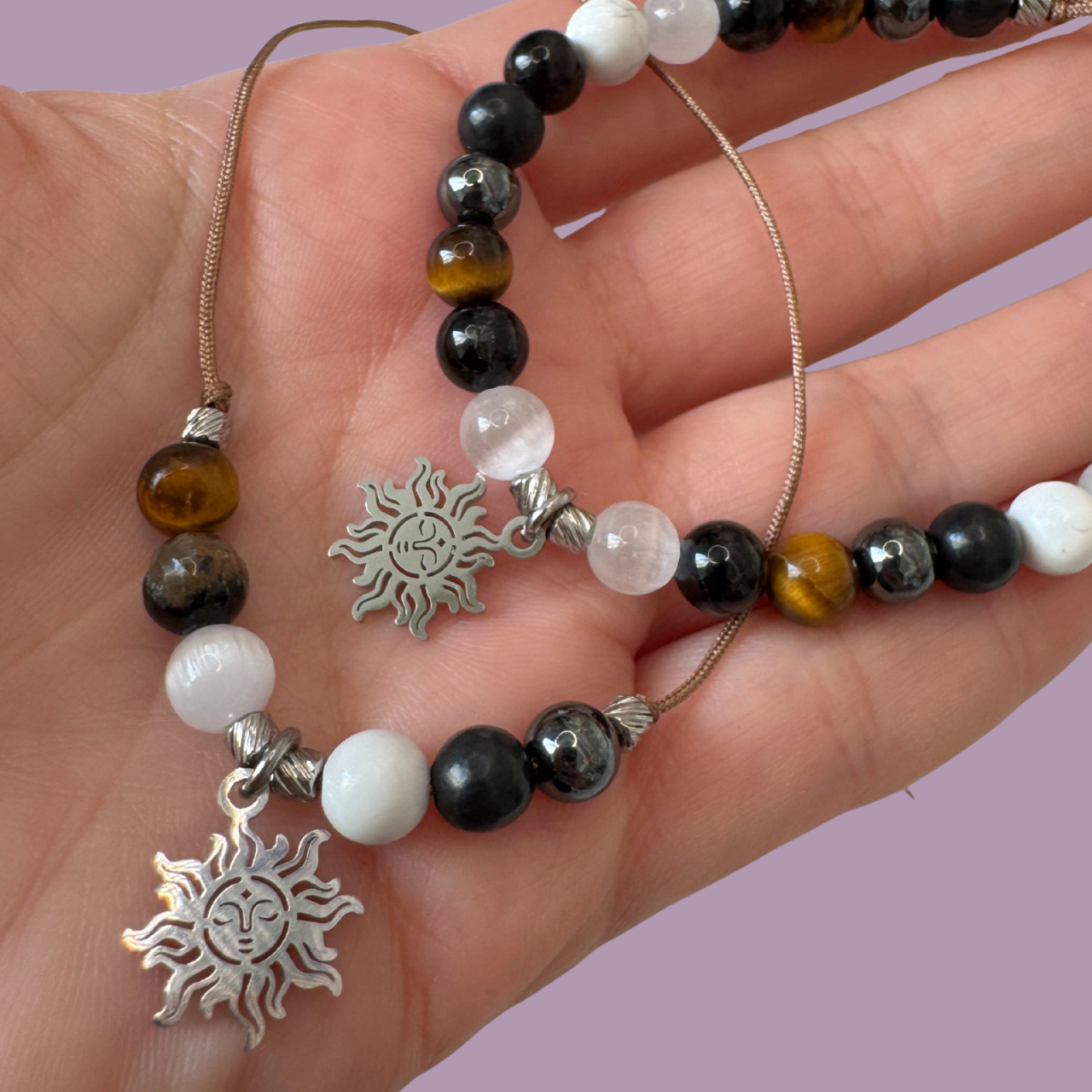 Set colier si bratara cu cristale impotriva energiilor negative si pandantiv soare - Argintiu [4]