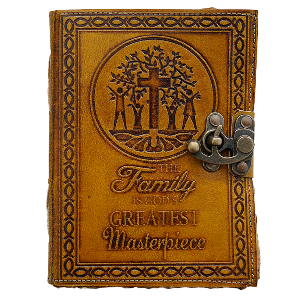 Agenda / Jurnal din piele naturala cu pagini tip pergament si inchidere metalica - Family [2]